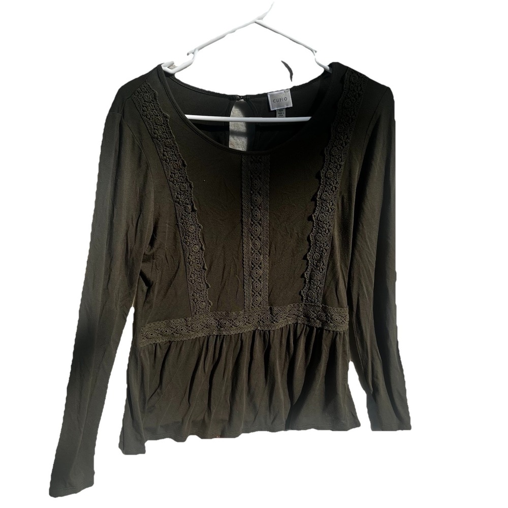 CUPIO Women's Olive Green Crochet Knit Long Sleeve Top Size M Pullover